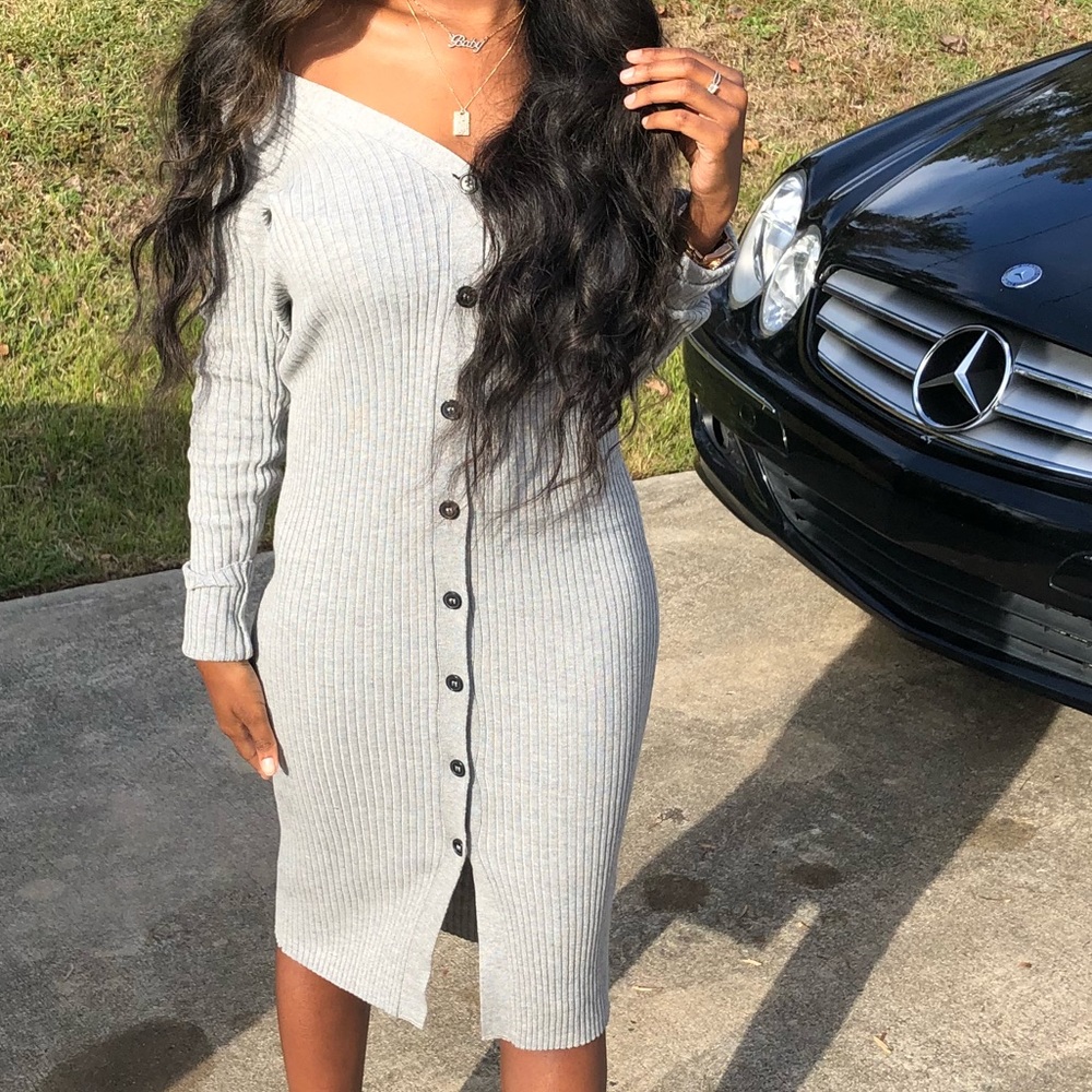 Gray sweater dress